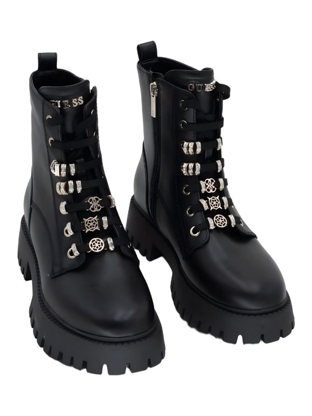 GUESS Womens Fionaa Charms Lug Boot Black Size 7M